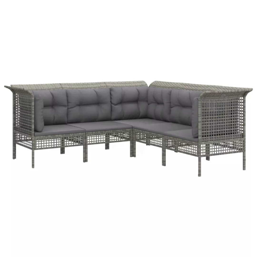 Vidaxl 5-tlg. Garten-lounge-set Mit Kissen Grau Poly Rattan günstig online kaufen