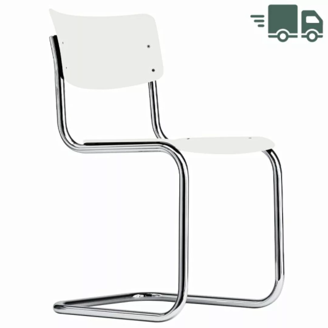 THONET S 43 | Weiß decklackiert | Stahlrohr-Freischwinger | Gestell verchro günstig online kaufen