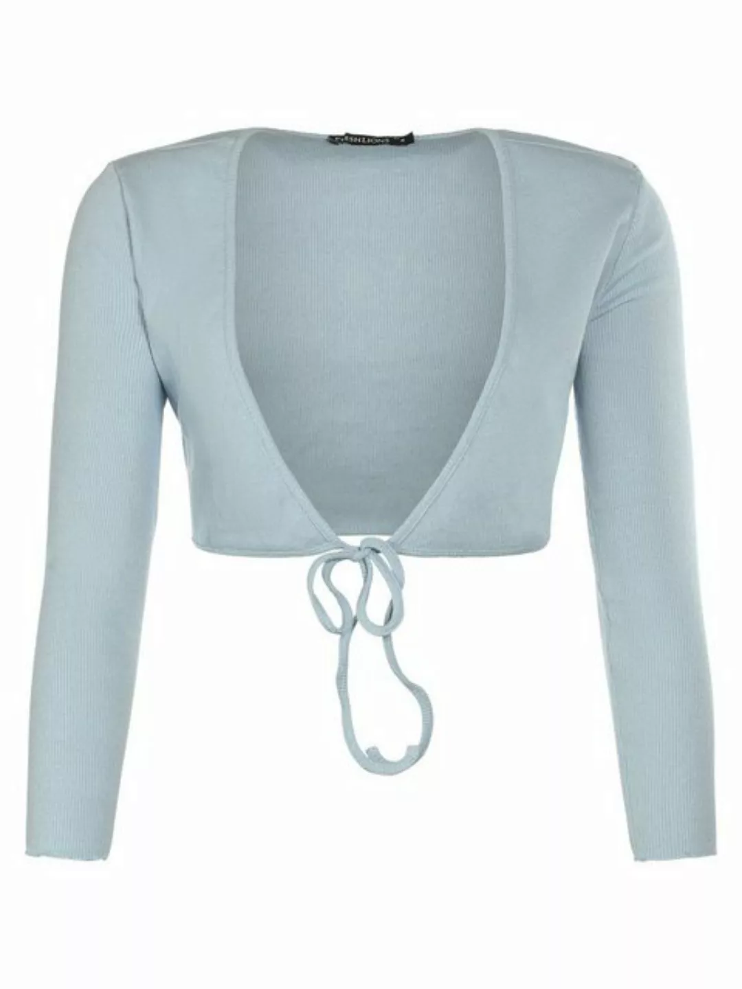 Freshlions Langarmbluse Top mit Bindegurt 'Gigi' Blau L Wickel-Design günstig online kaufen