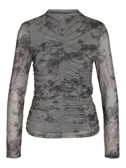 Noisy may Shirttop Top Langarm Stretch Allover-Print Rundhals 8173 in Grau günstig online kaufen