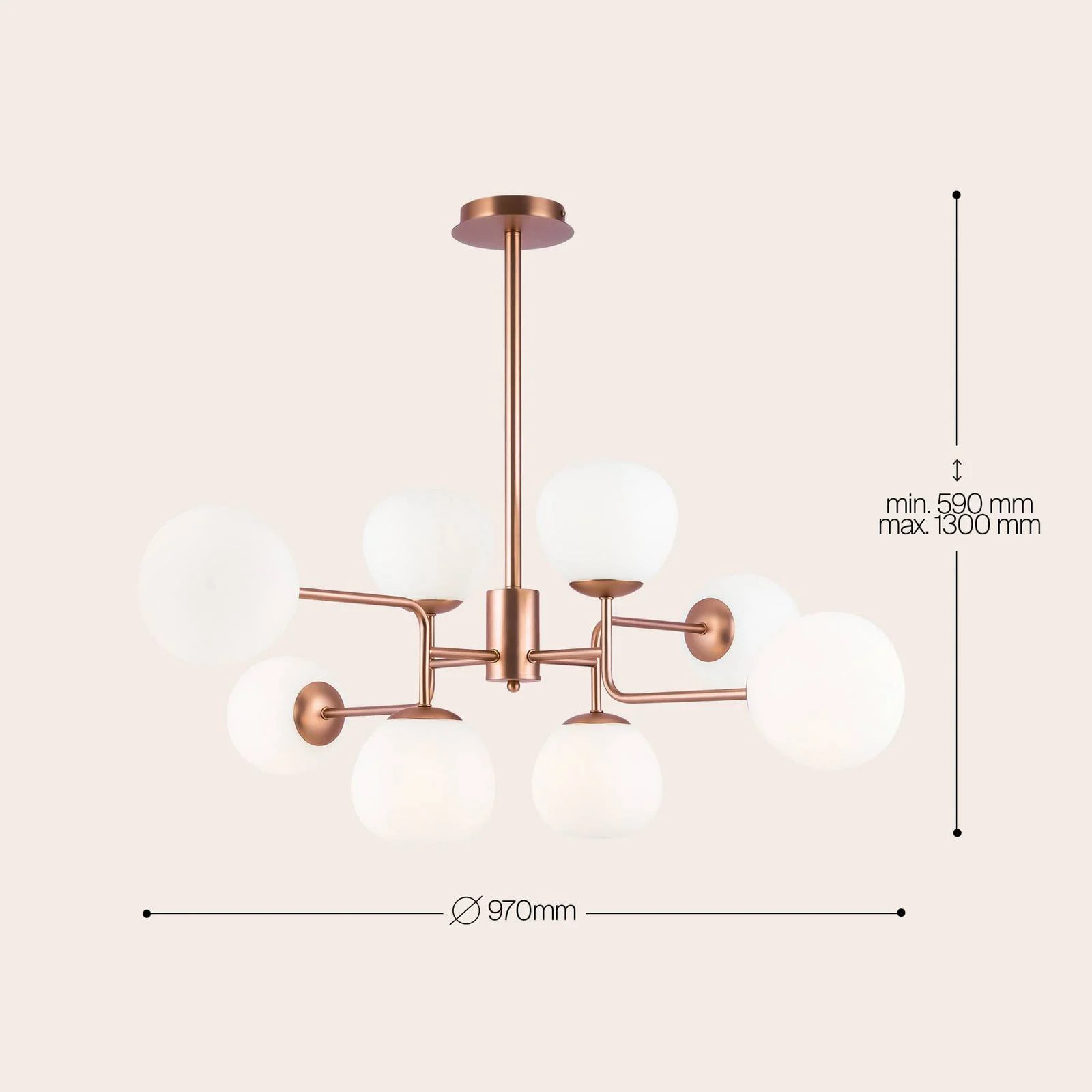 Maytoni Kronleuchter Erich, messing rosé, Glas/Metall 8-flg. günstig online kaufen