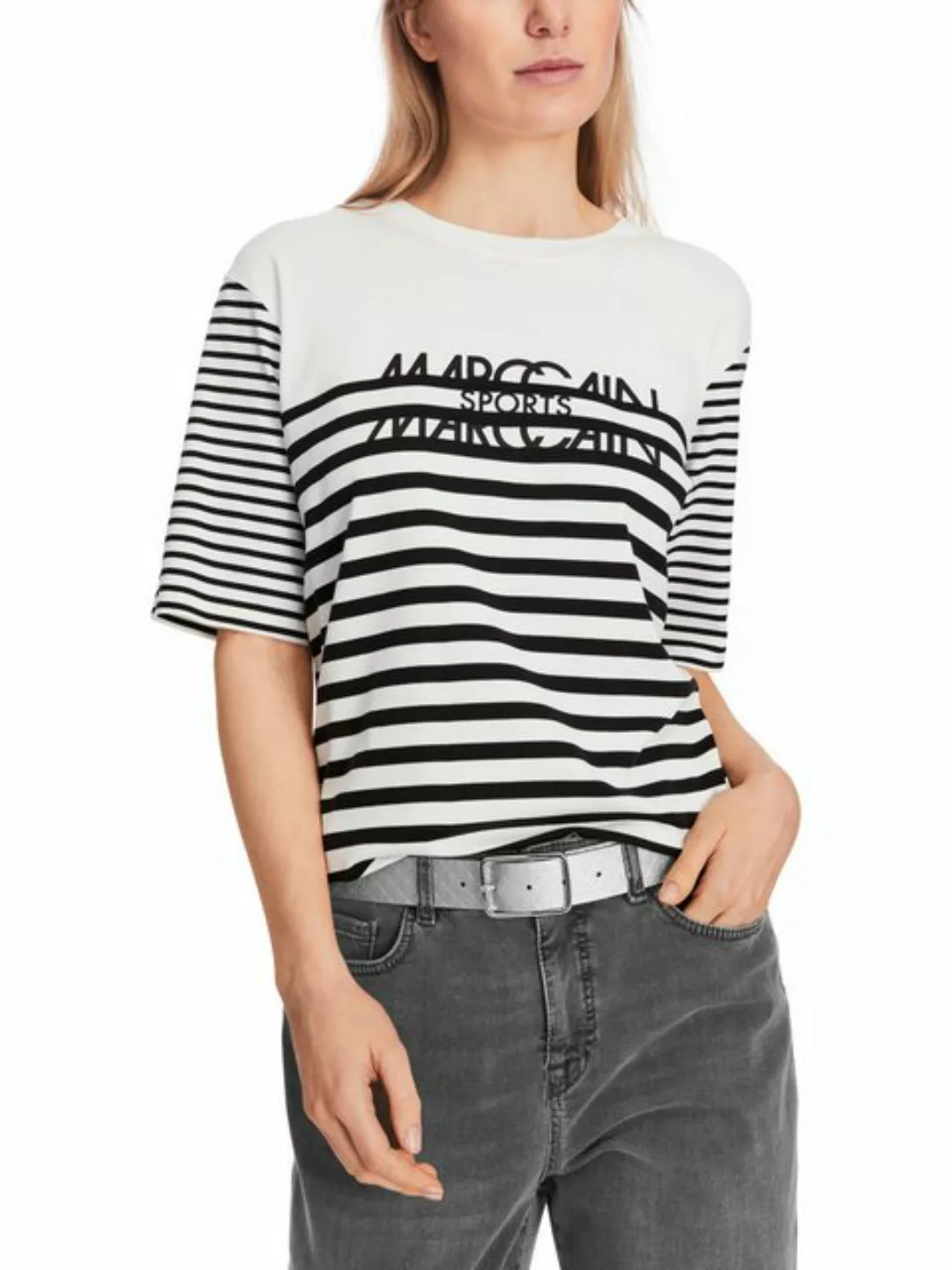 Marc Cain T-Shirt Zip It Premium Damenmode Weites T-Shirt mit Streifen günstig online kaufen