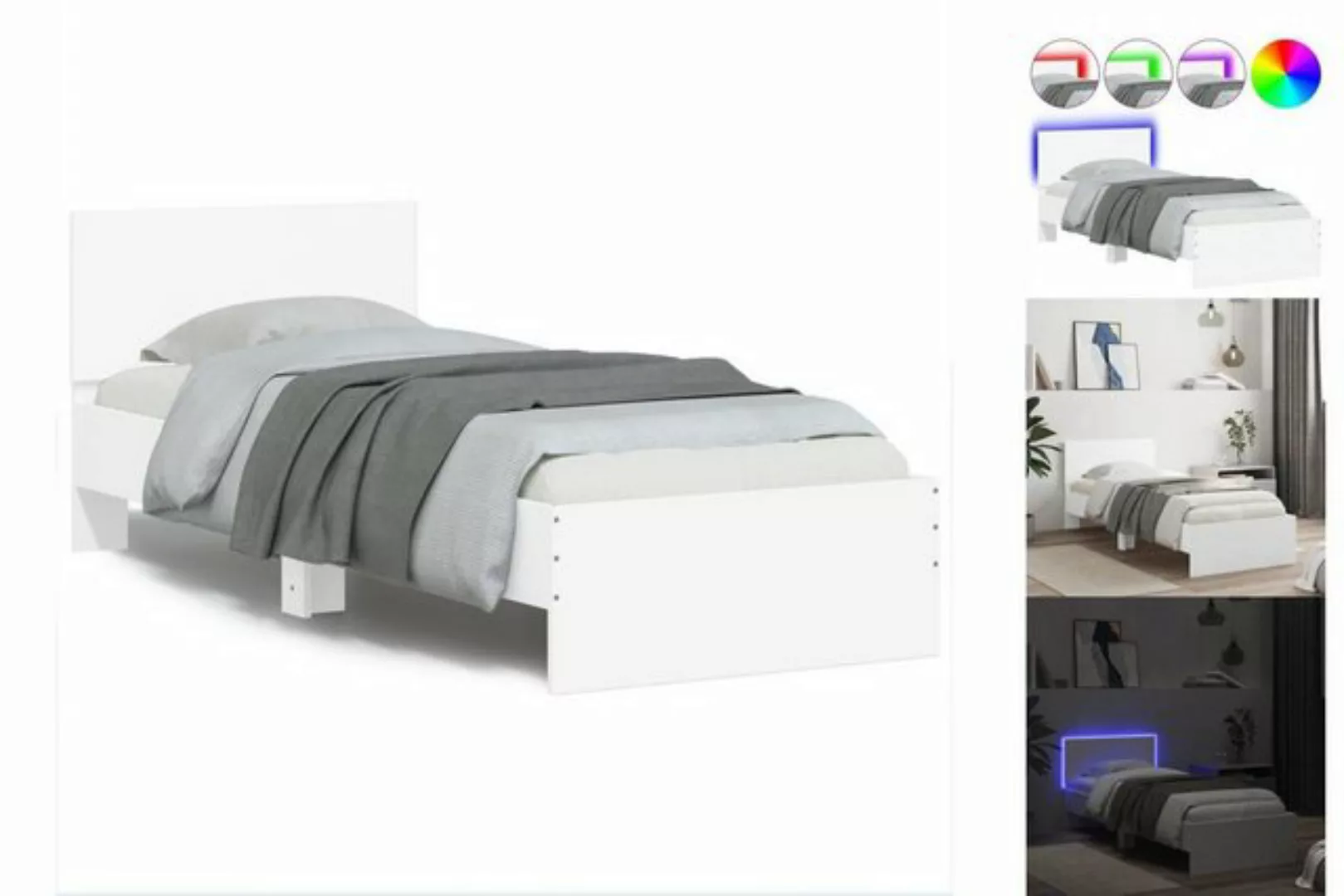 vidaXL Bett Bettgestell mit Kopfteil und LED-Leuchten Braun Eiche 75x190 cm günstig online kaufen