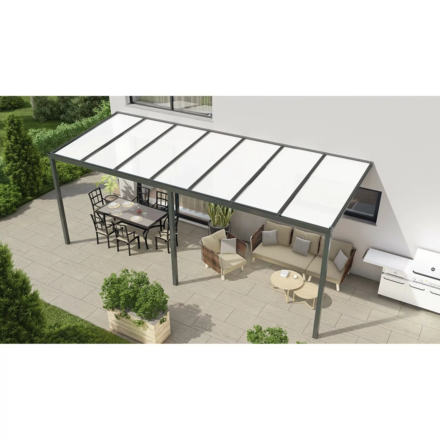 Terrassenüberdachung Basic 700 cm x 300 cm Anthrazit Glanz PC Opal günstig online kaufen