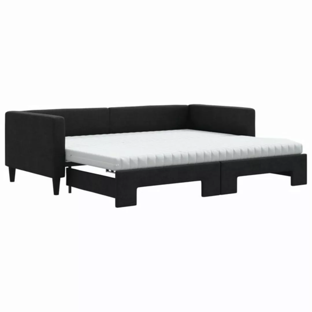 vidaXL Bett Tagesbett Ausziehbar mit Matratzen Schwarz 90x200 cm Stoff günstig online kaufen