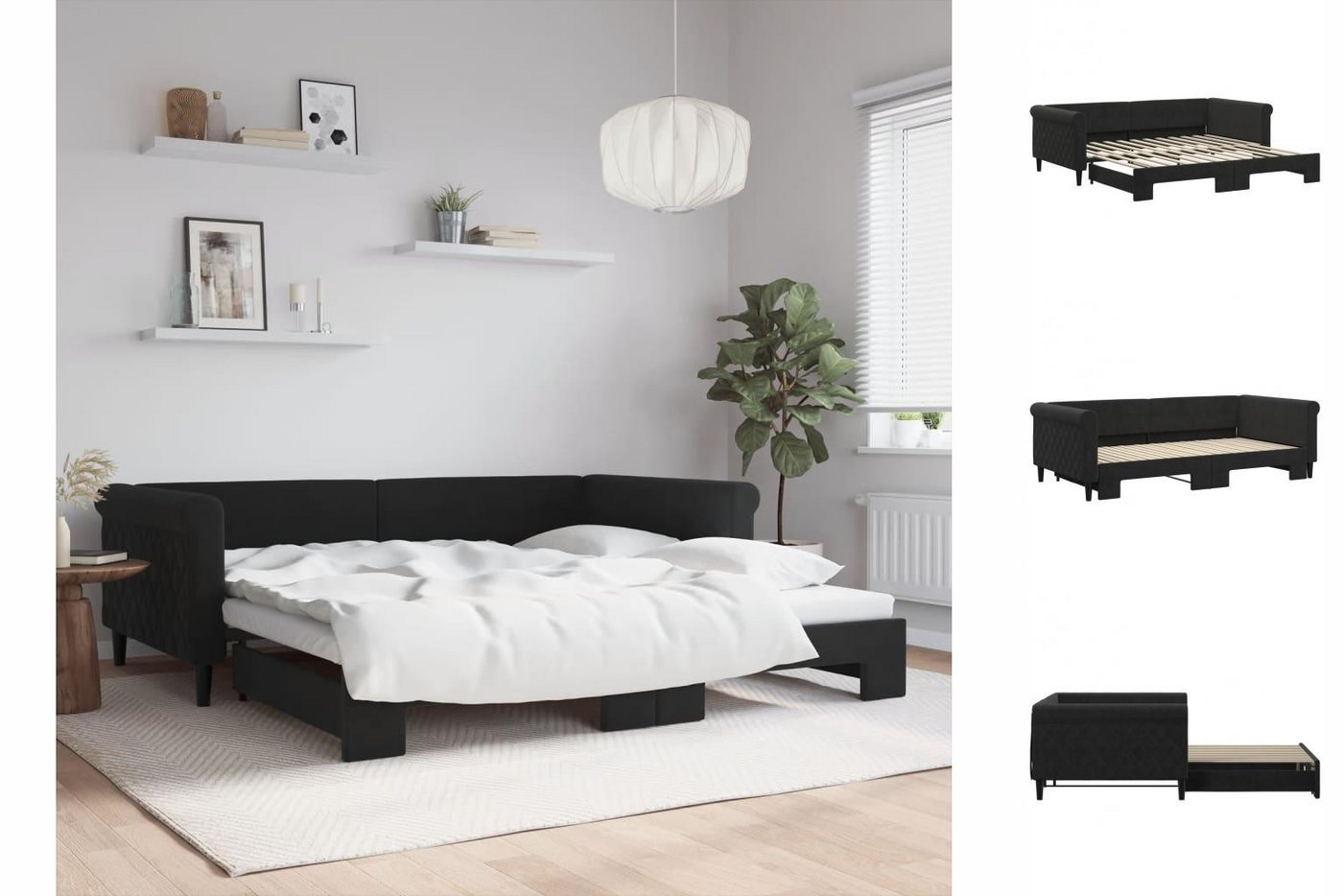 vidaXL Gästebett Gästebett Tagesbett Ausziehbar Schwarz 100x200 cm Samt Bet günstig online kaufen