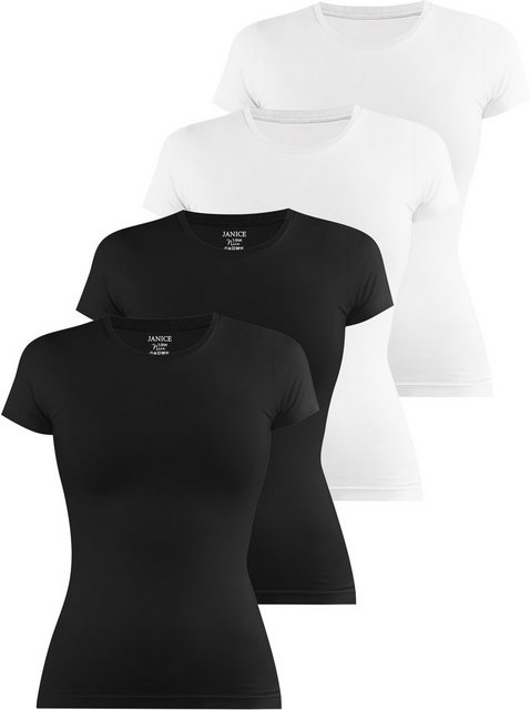 Janice Kurzarmshirt 4 x Damen T-Shirt hochgeschlossen Nice Figurbetontes Sh günstig online kaufen