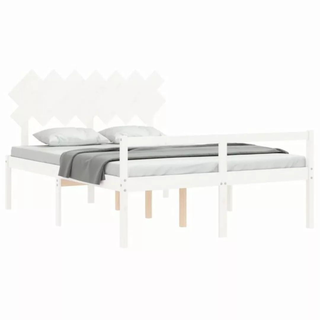 furnicato Bett Seniorenbett mit Kopfteil Weiß Kingsize Massivholz (1-tlg) günstig online kaufen