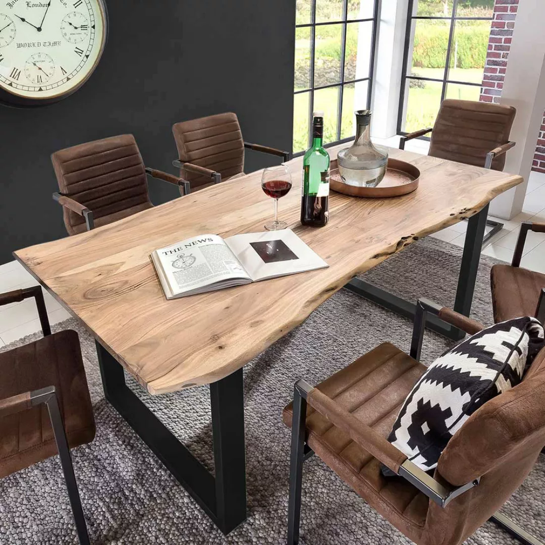 Baumkantentisch aus Akazie Massivholz und Eisen Loft Design günstig online kaufen