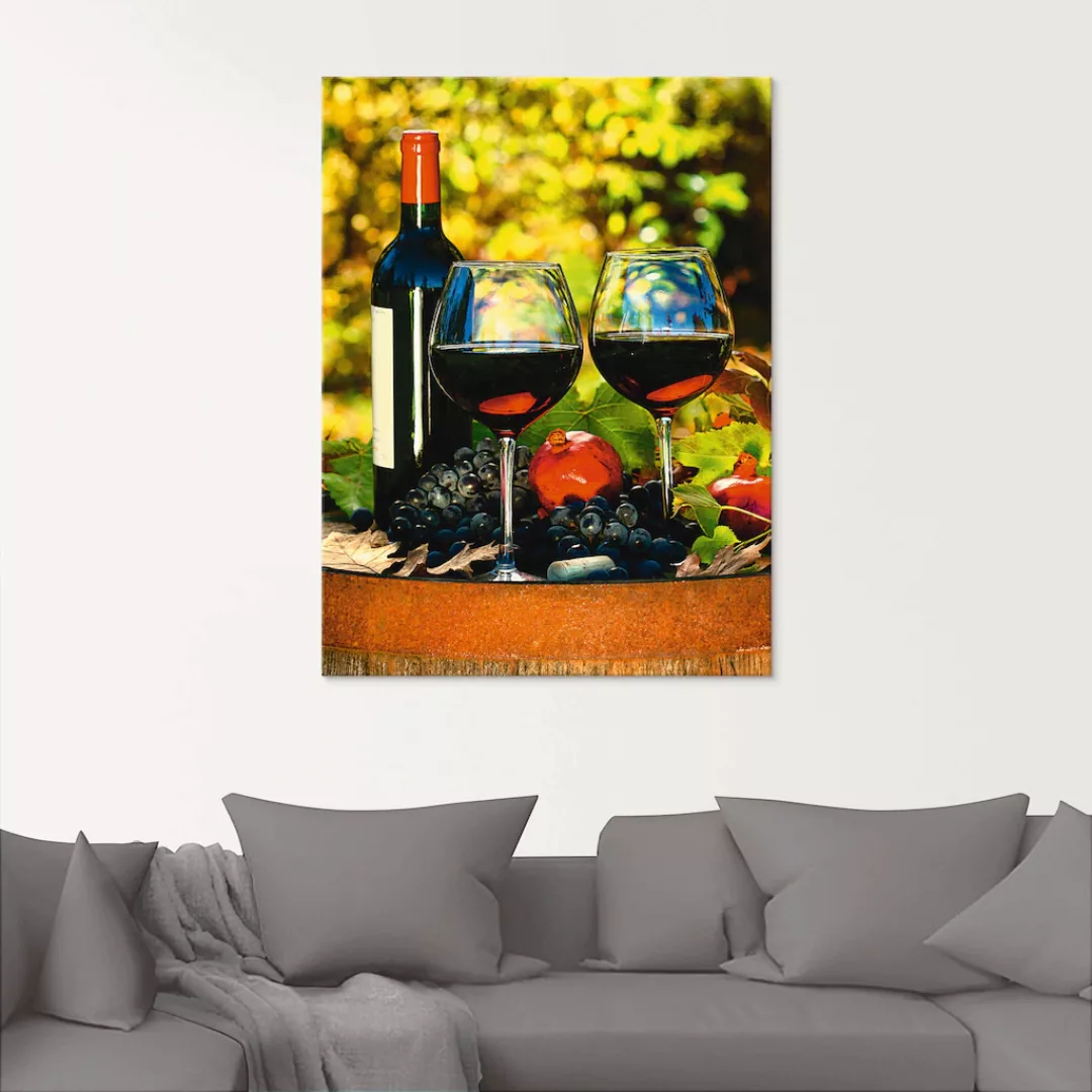 Artland Glasbild "Gläser Rotwein auf altem Fass", Getränke, (1 St.), in ver günstig online kaufen