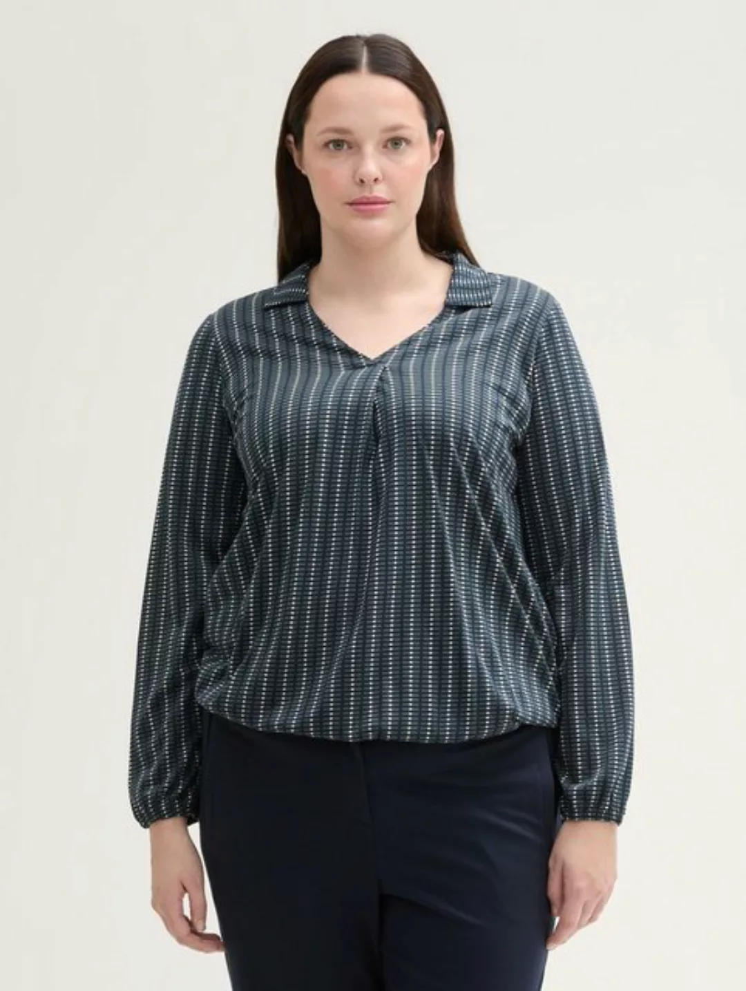 TOM TAILOR PLUS Langarmshirt Plus Size - Gemustertes Blusenshirt günstig online kaufen