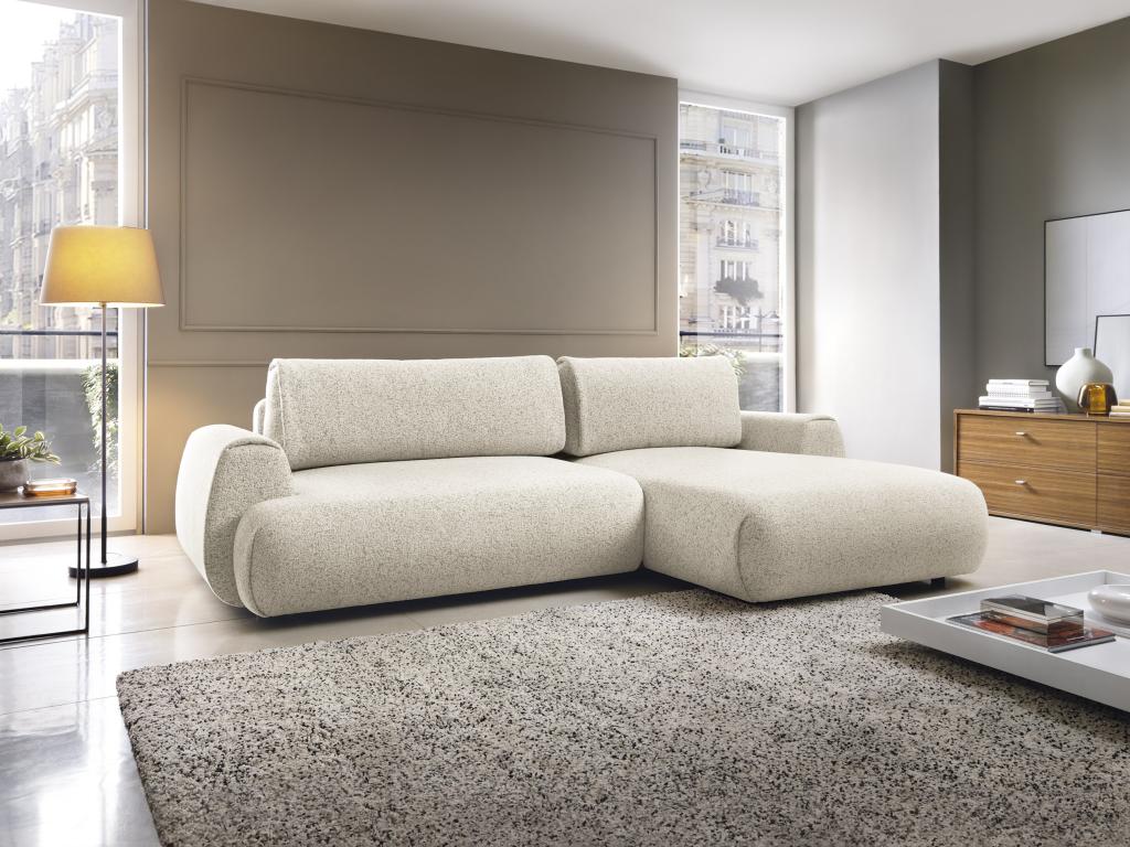 Ecksofa mit Schlaffunktion - Ecke rechts - Strukturstoff - Beige - MONELIA günstig online kaufen