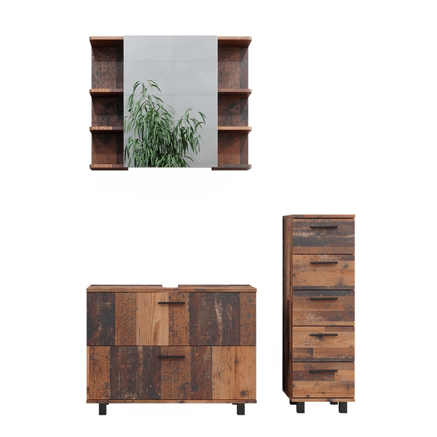 Vicco Badmöbel-Set Ilias Eiche Rustikal 3 Teile mit Unterschrank 80 cm günstig online kaufen