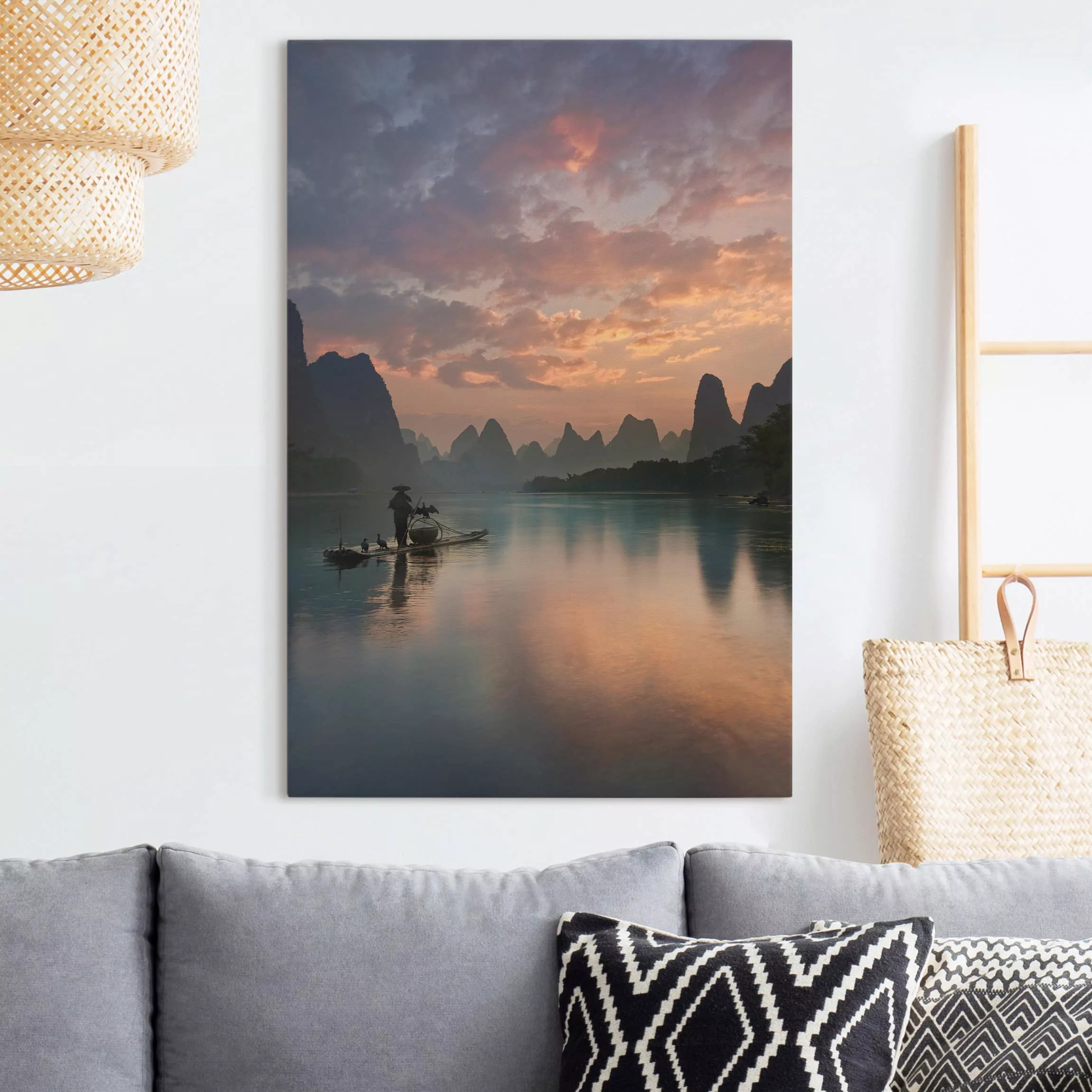 Leinwandbild Sonnenuntergang - Querformat Sonnenaufgang über chinesischem F günstig online kaufen