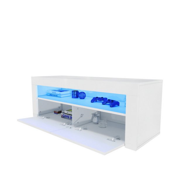 SONNI TV-Schrank TV Lowboard 120x40x45 Weiß Hochglanz mit LED-Beleuchtung 1 günstig online kaufen