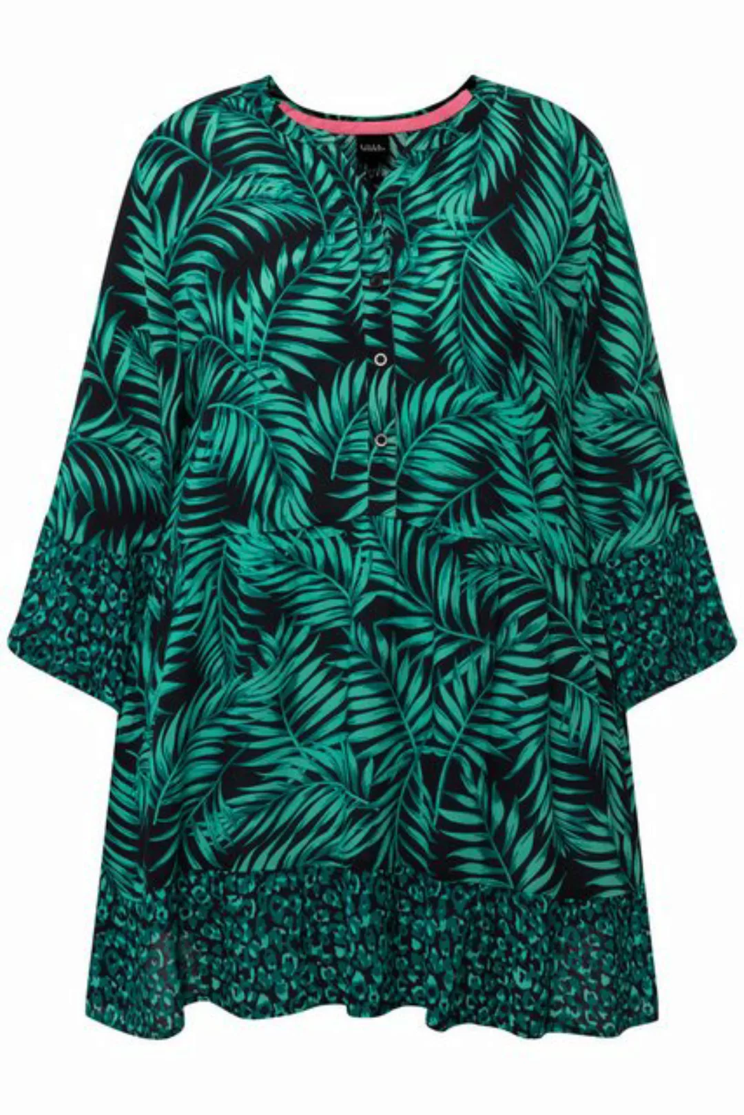 Ulla Popken Longbluse Longbluse Palmen A-Linie Tunika-Ausschnitt Halbarm günstig online kaufen