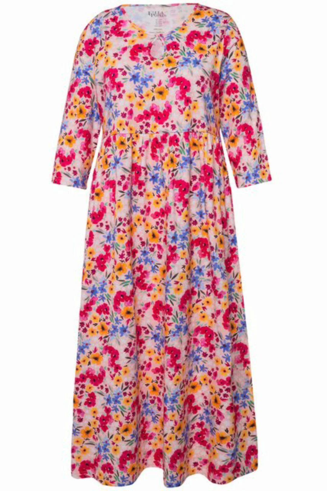 Ulla Popken Sommerkleid Jerseykleid Blumen Rundhals Keyhole 3/4-Arm günstig online kaufen