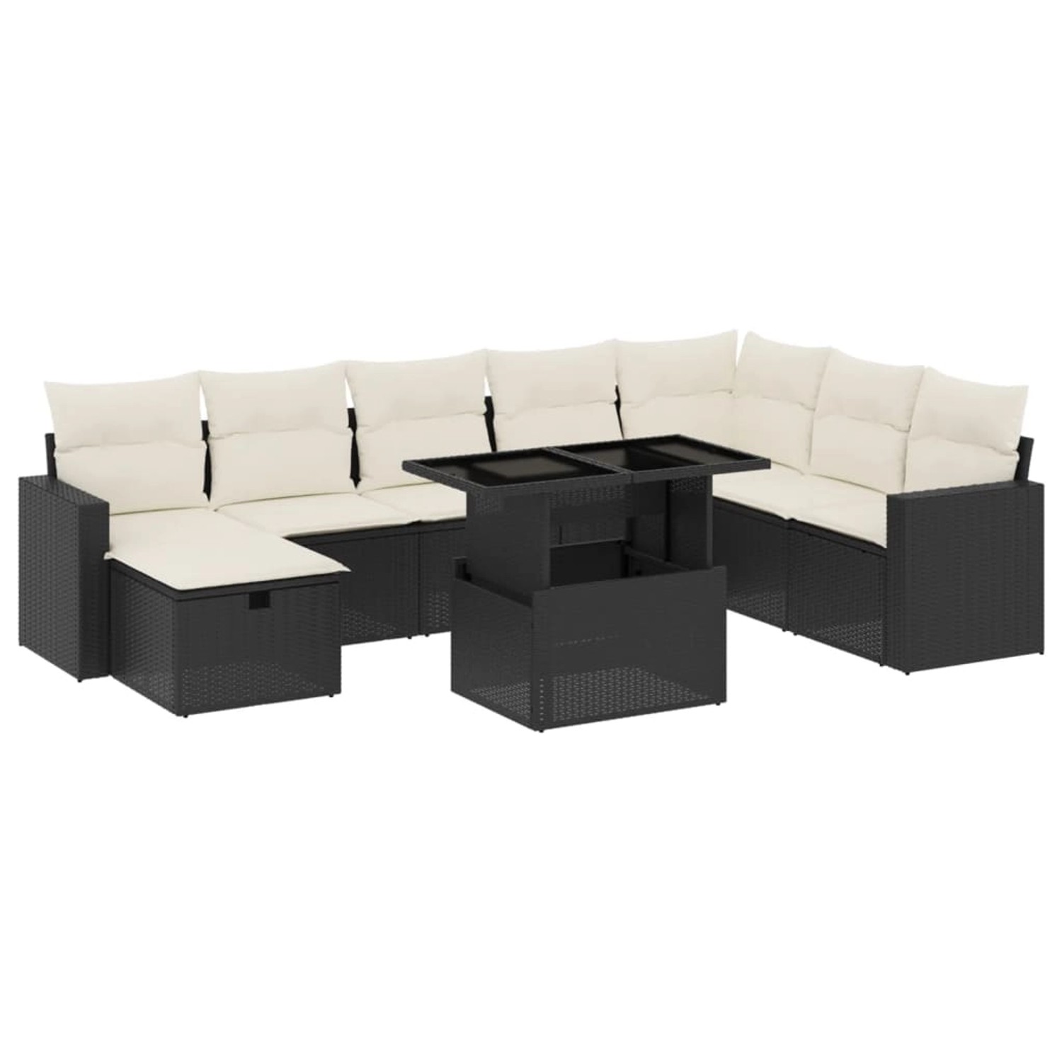 vidaXL 9-Tlg Garten-Sofagarnitur mit Kissen Schwarz Poly Rattan 3274866 günstig online kaufen