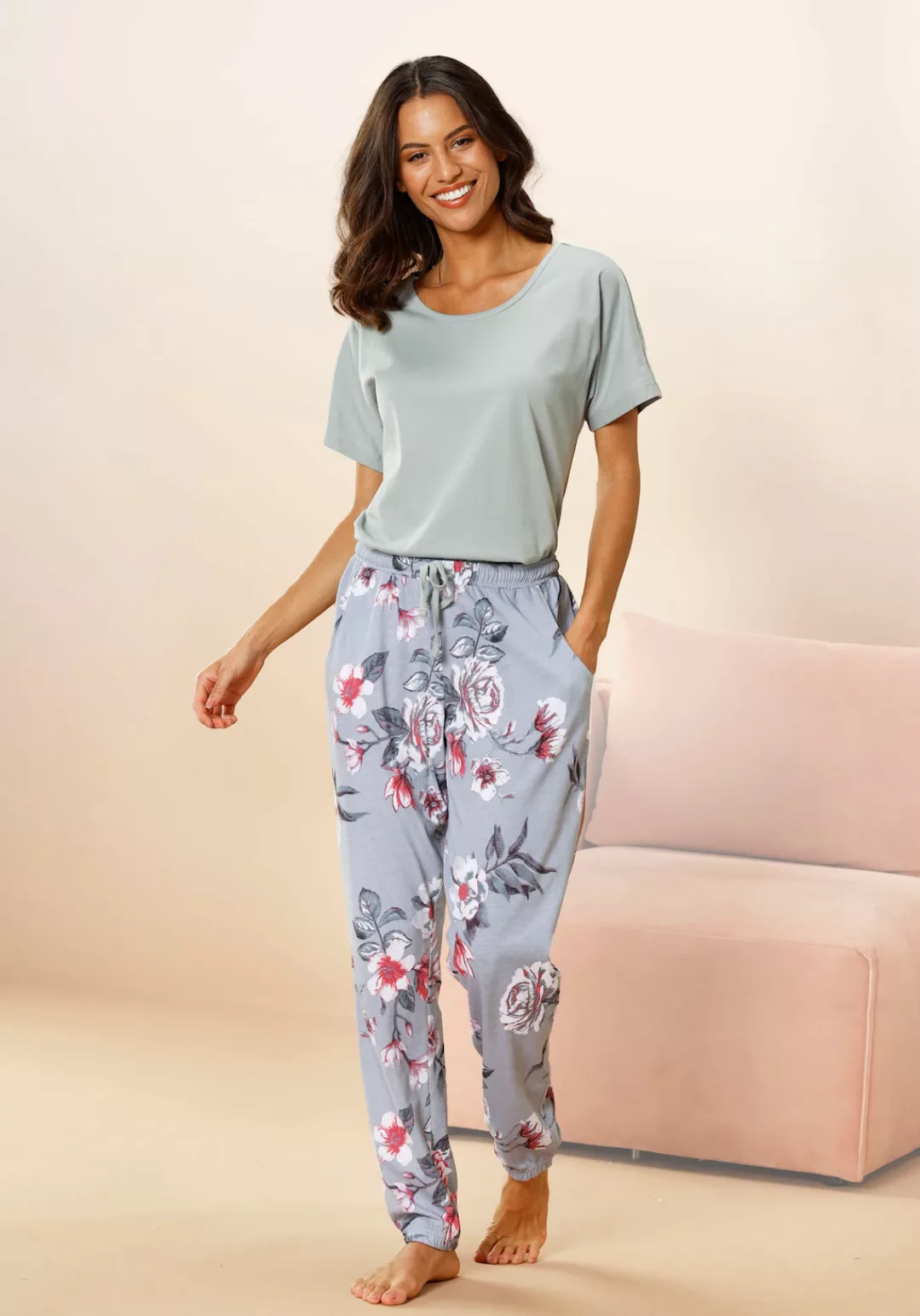 Vivance Dreams Pyjama, (2 tlg.), mit Blumendruck günstig online kaufen