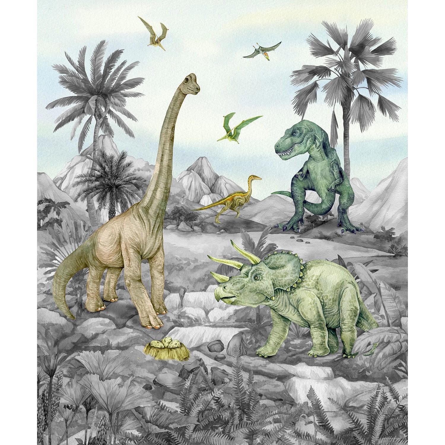 Sanders & Sanders Fototapete Dinosaurier Grau 2,25 x 2,7 m 601202 günstig online kaufen