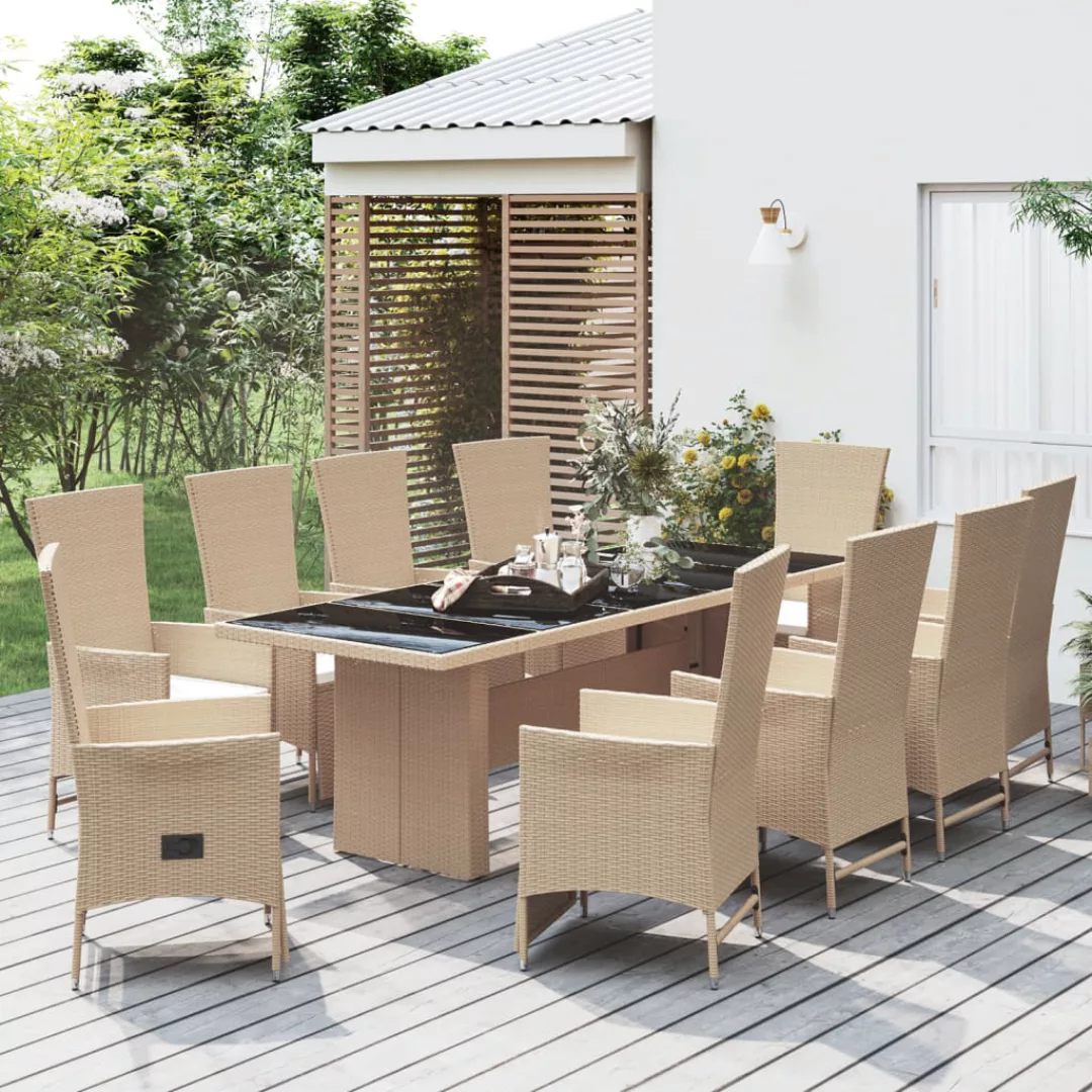 Vidaxl 11-tlg. Garten-essgruppe Mit Kissen Beige Poly Rattan günstig online kaufen