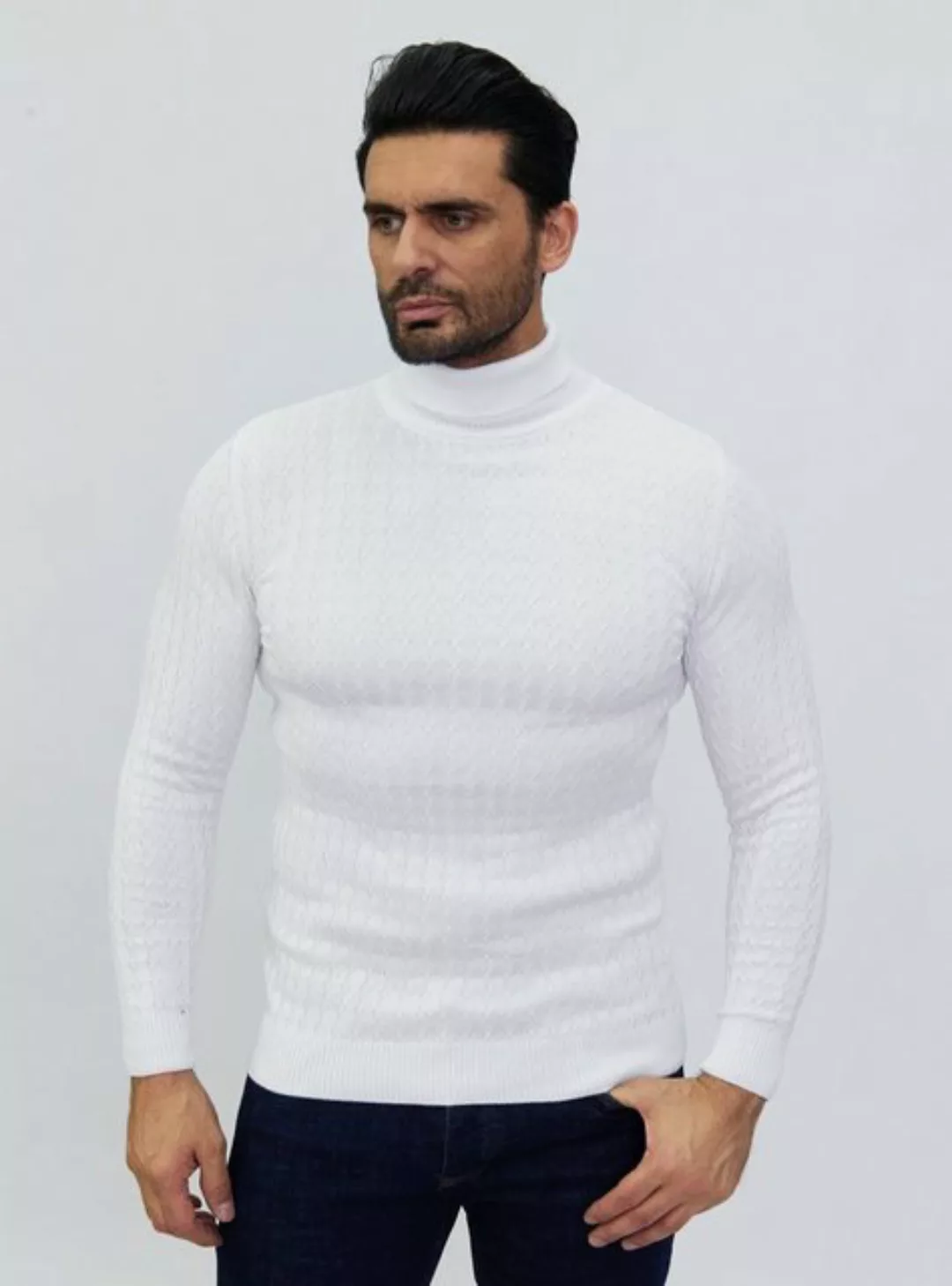 Denim Distriqt Strickpullover Rollkragen Pullover mit feinem Zopfmuster günstig online kaufen