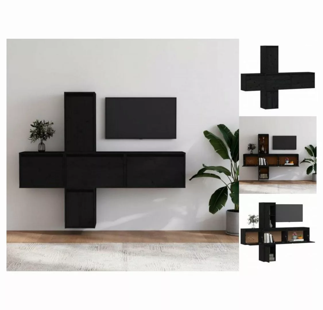 vidaXL TV-Schrank TV-Schränke 5 Stk Schwarz Massivholz Kiefer Lowboard Lowb günstig online kaufen