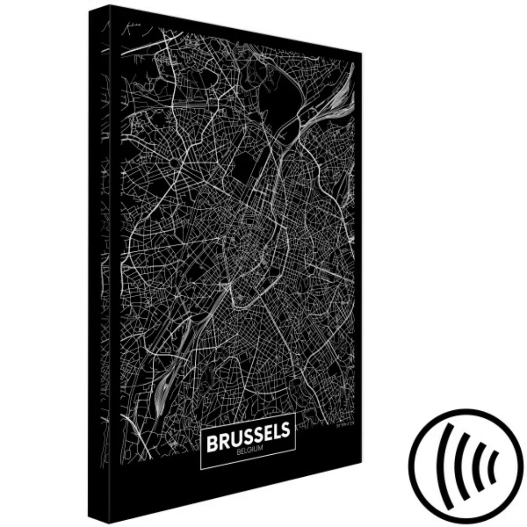 Bild auf Leinwand Brüssel - Stadtkarte der Hauptstadt von Belgien in Schwar günstig online kaufen