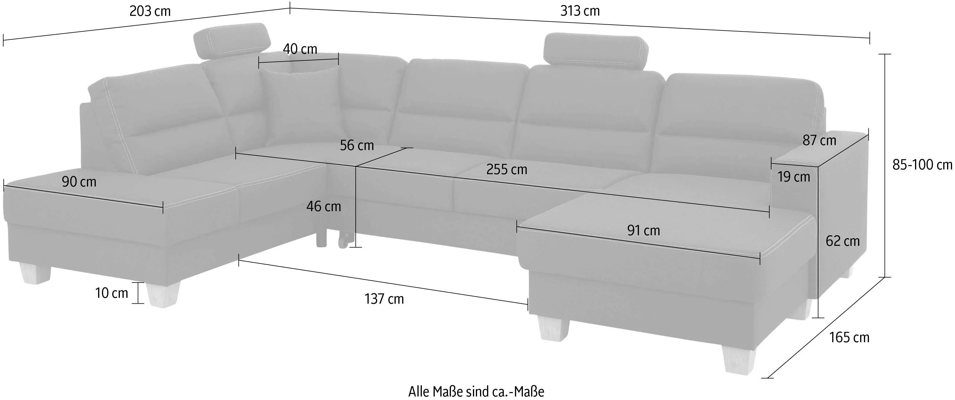 Home affaire Wohnlandschaft "Navan, U-Form", wahlweise mit Bettfunktion und günstig online kaufen