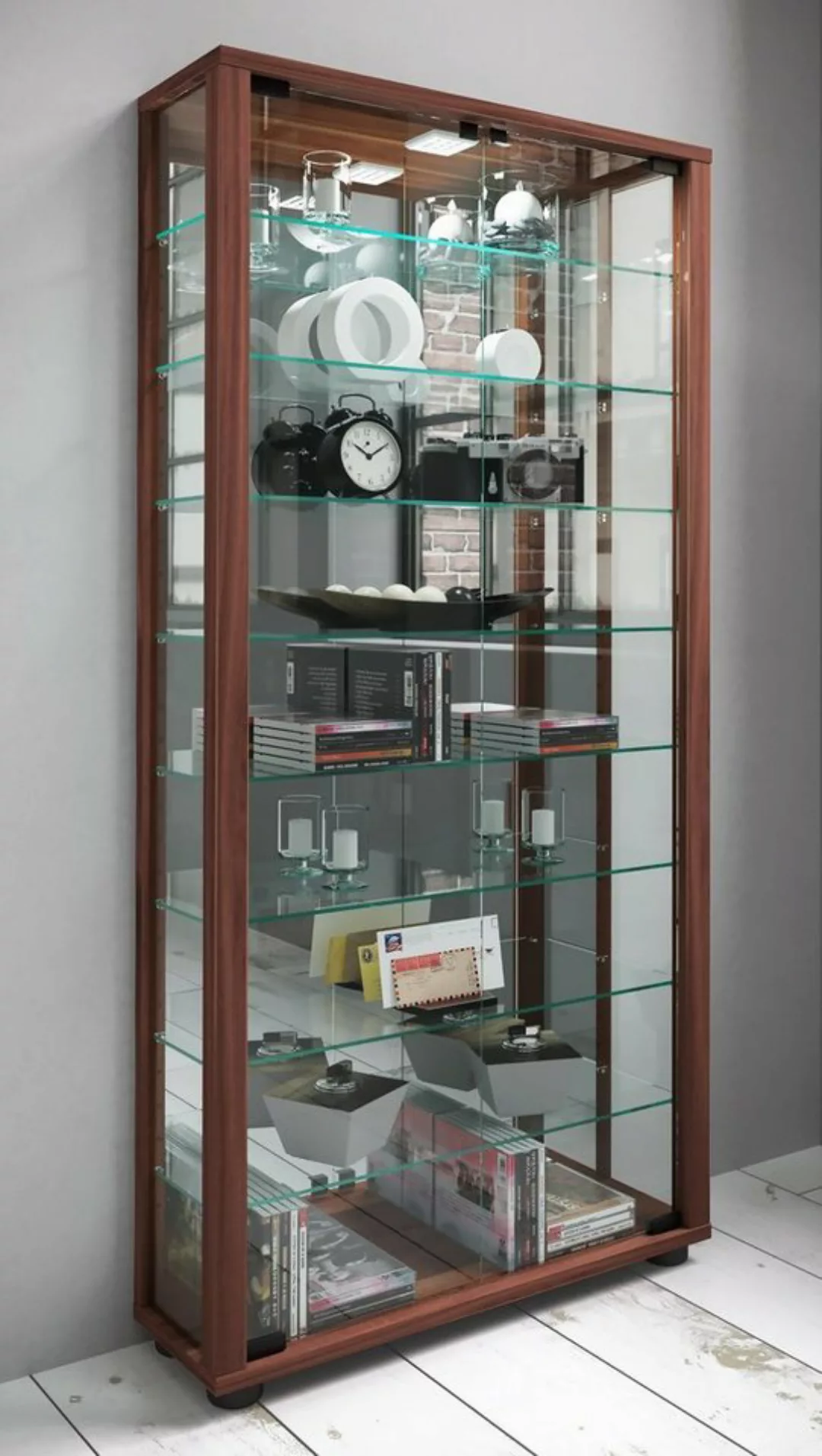 VCM Standvitrine Glas Stand Vitrine Sammelvitrine Lumo Maxi Spiegel günstig online kaufen