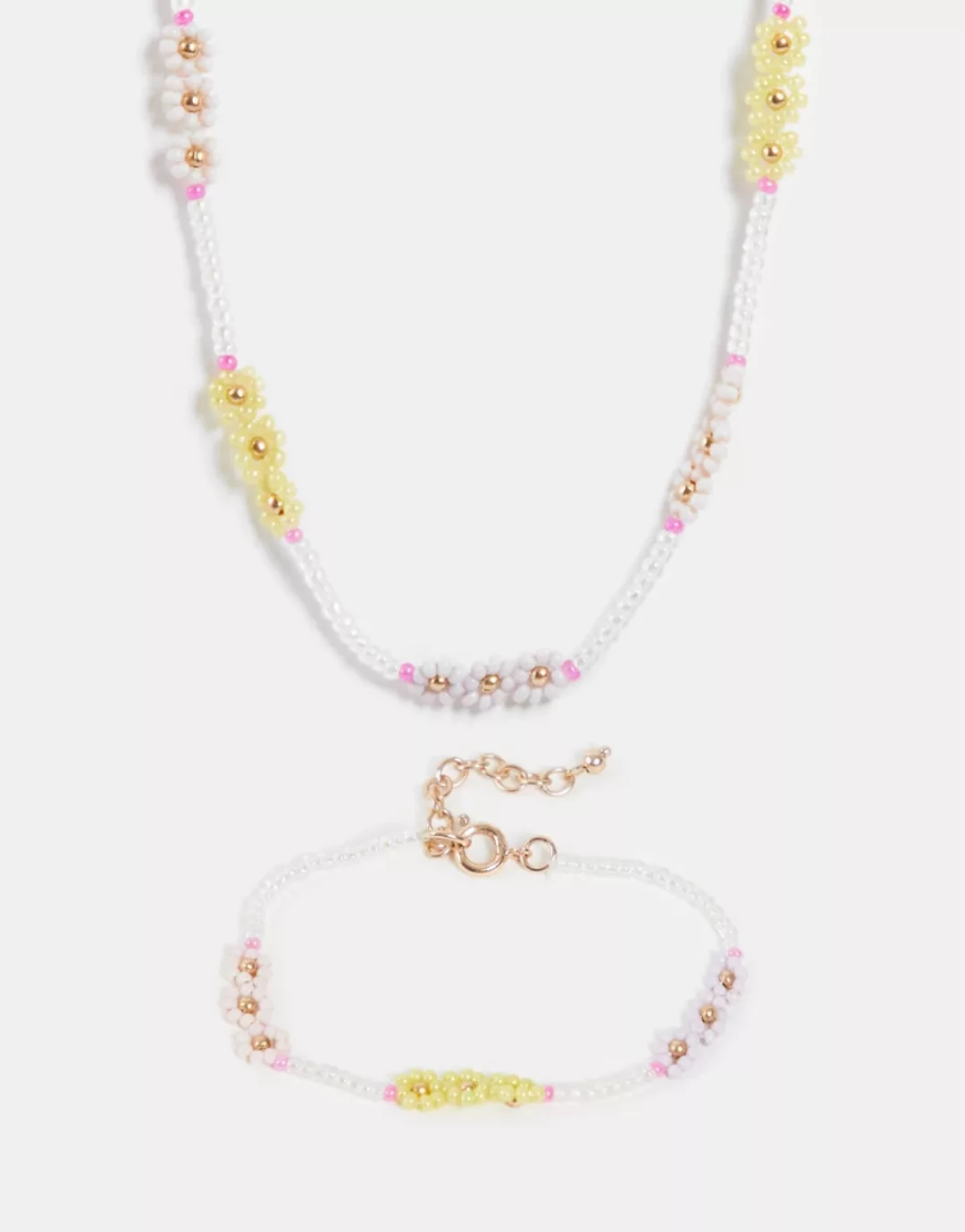 ASOS DESIGN – Set mit Halskette und Armband mit Blütenperlen-Mehrfarbig günstig online kaufen