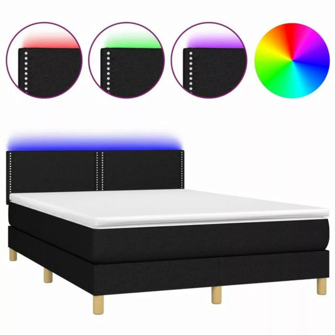 vidaXL Bettgestell Boxspringbett mit Matratze LED Schwarz 140x200 cm Stoff günstig online kaufen