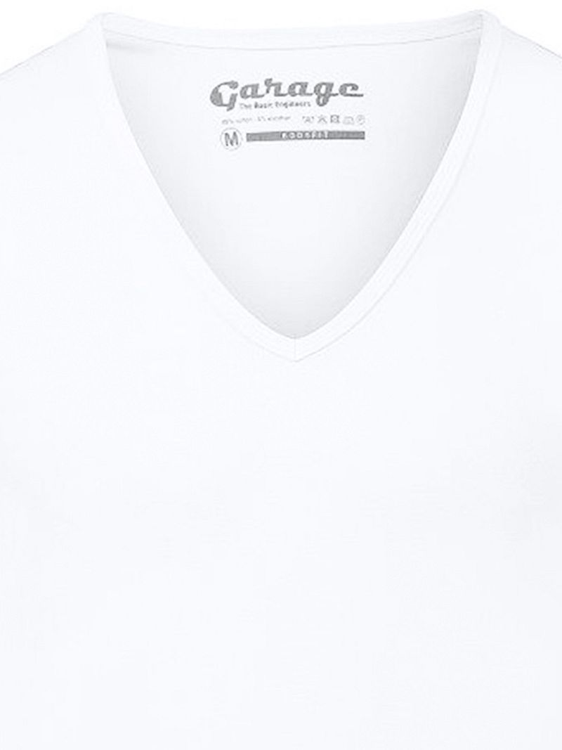 Garage Stretch Basic T-Shirt Weiss Tiefer V-Hals - Größe L günstig online kaufen