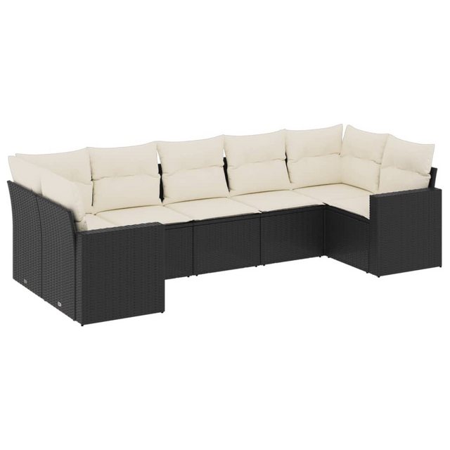 vidaXL Sofaelement 7-tlg. Garten-Sofagarnitur mit Kissen Schwarz Poly Ratta günstig online kaufen