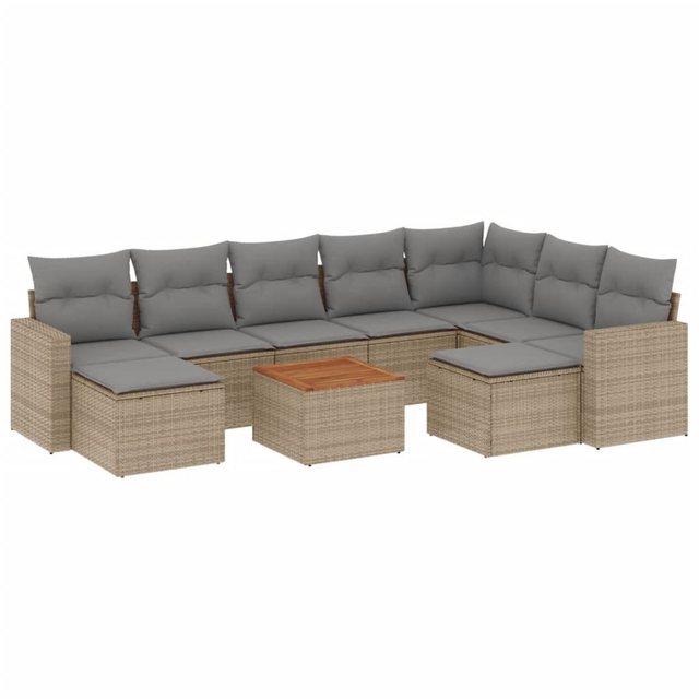 vidaXL Sofaelement 10-tlg. Garten-Sofagarnitur mit Kissen Beige Poly Rattan günstig online kaufen