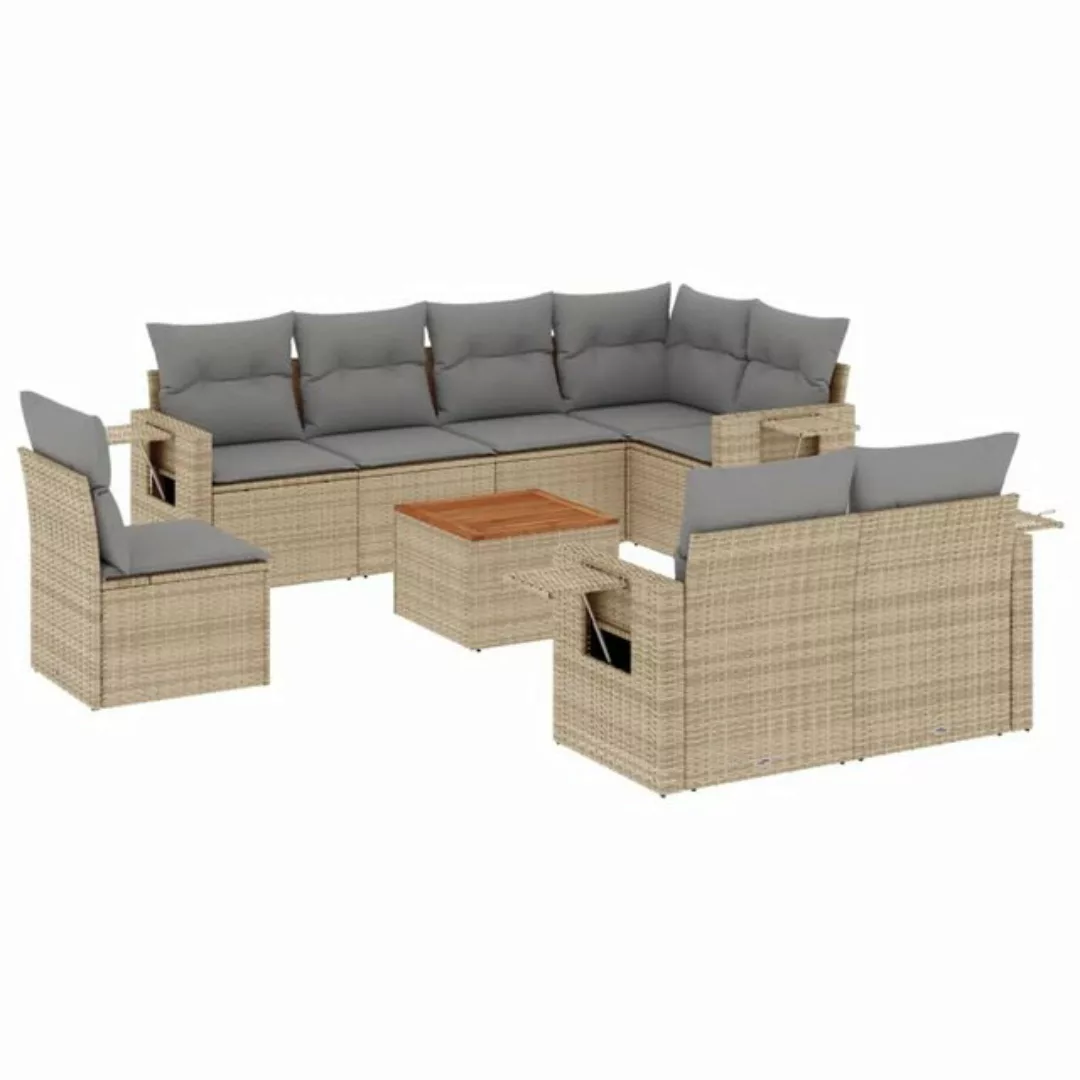 vidaXL Sofaelement 9-tlg. Garten-Sofagarnitur mit Kissen Beige Poly Rattan günstig online kaufen