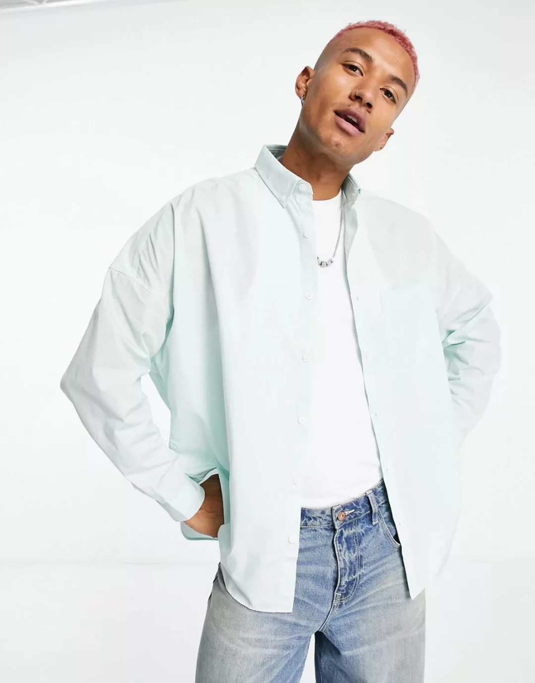 ASOS DESIGN – Dad-Hemd mit weitem Oversize-Schnitt in Pastellgrün günstig online kaufen