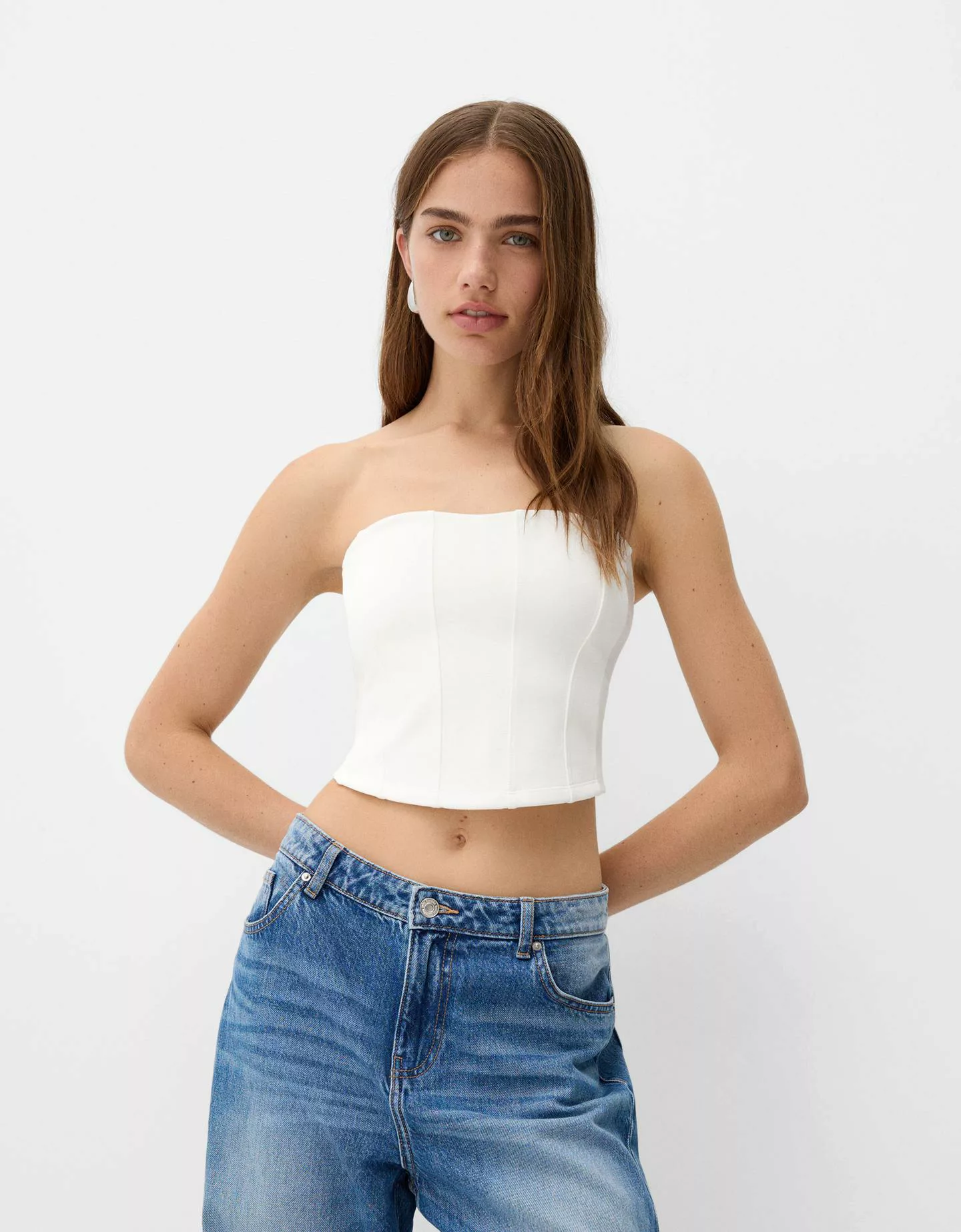 Bershka Bandeau-Top Damen S Grbrochenes Weiss günstig online kaufen