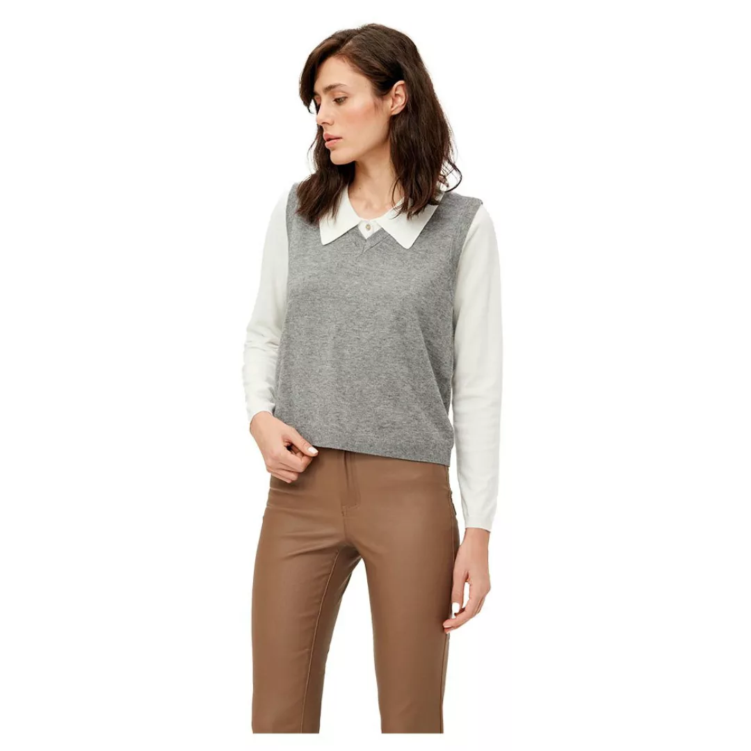 Object Thess Ärmelloser, Gerippter Pullover Mit V-ausschnitt S Medium Grey günstig online kaufen