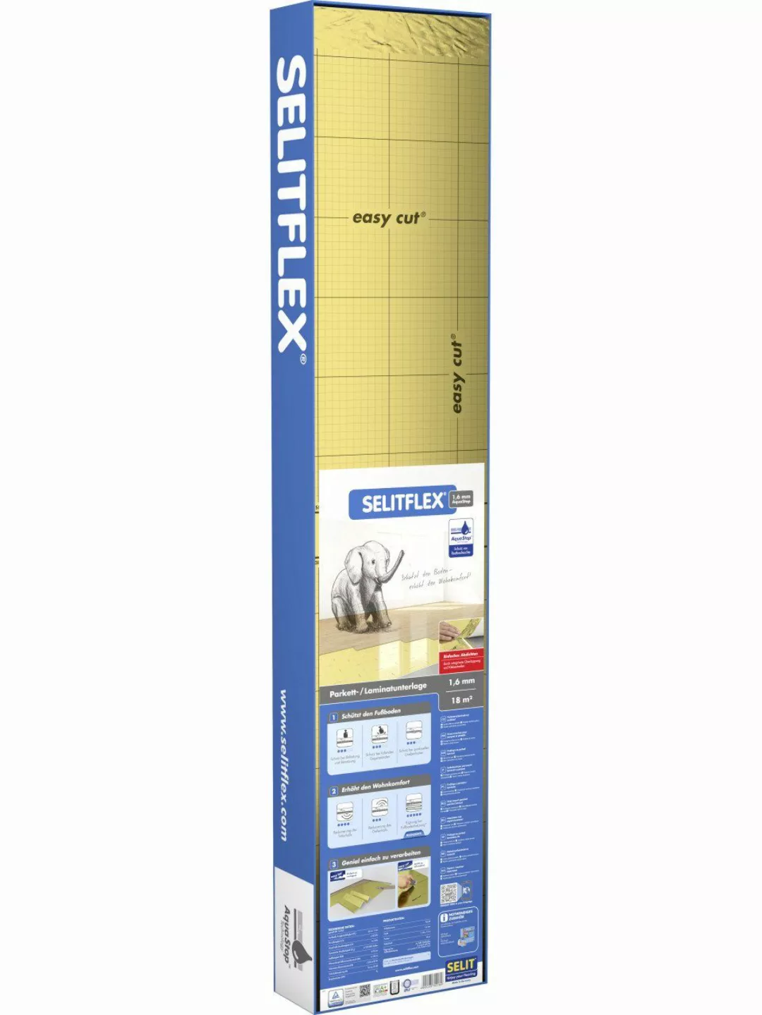 Selitflex® Trittschalldämmung für Parkett und Laminat 1,6 mm 18 m² mit Aqua günstig online kaufen