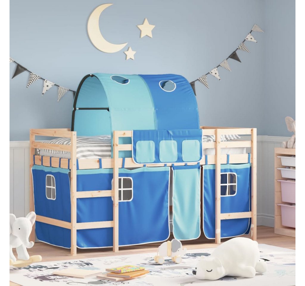 vidaXL Kinderbett Kinderhochbett mit Tunnel Blau 90x190 cm Massivholz Kiefe günstig online kaufen