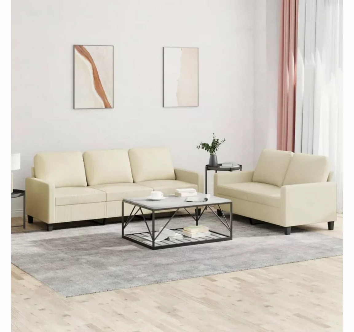 vidaXL Sofa Sofagarnitur mit Kissen Kunstleder, Standard, Creme günstig online kaufen