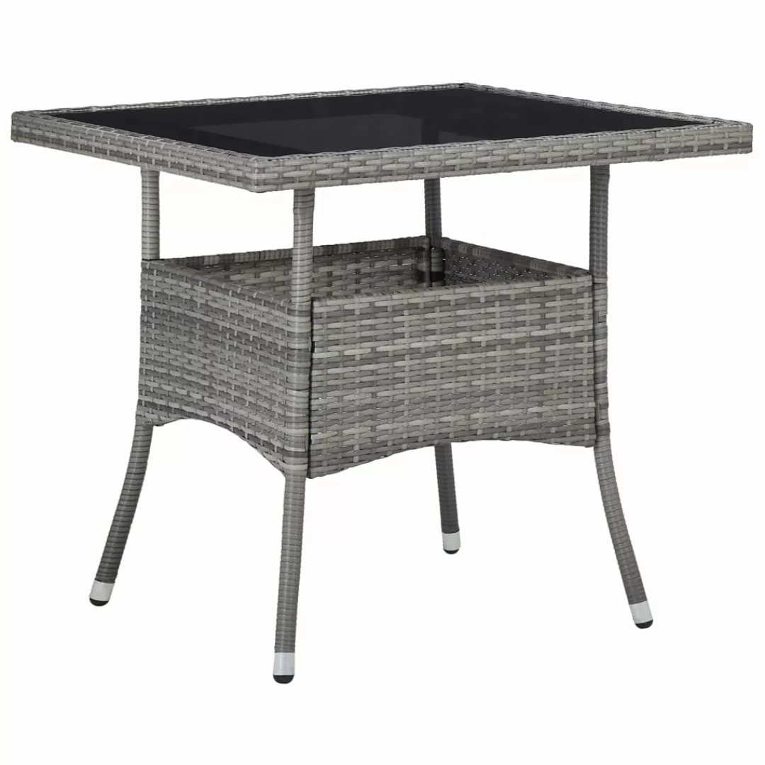 3-tlg. Garten-essgruppe Grau Poly Rattan Und Glas günstig online kaufen