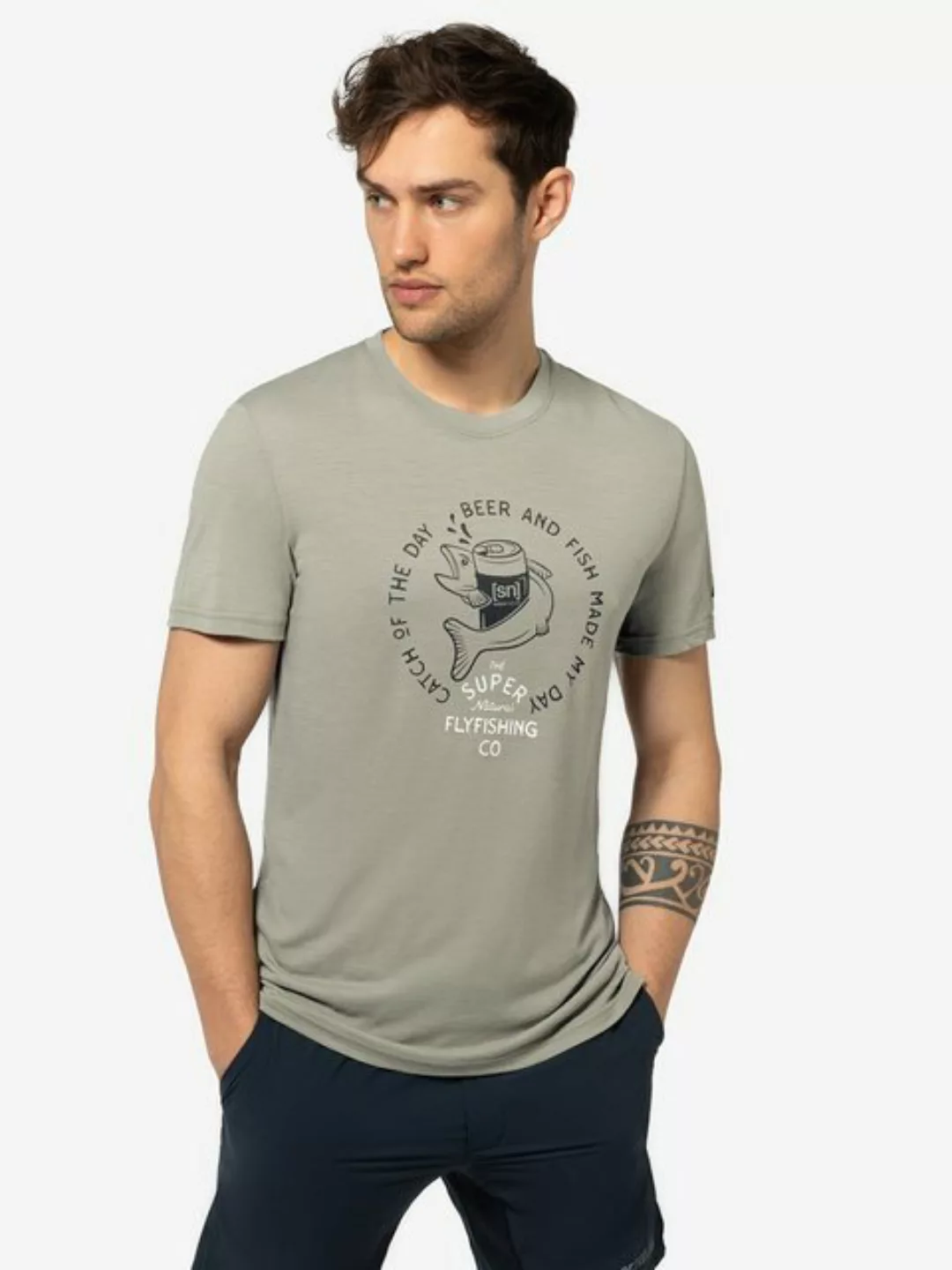 SUPER.NATURAL T-Shirt für Herren, Merino JUHOS FINEST Angel Motiv, atmungsa günstig online kaufen