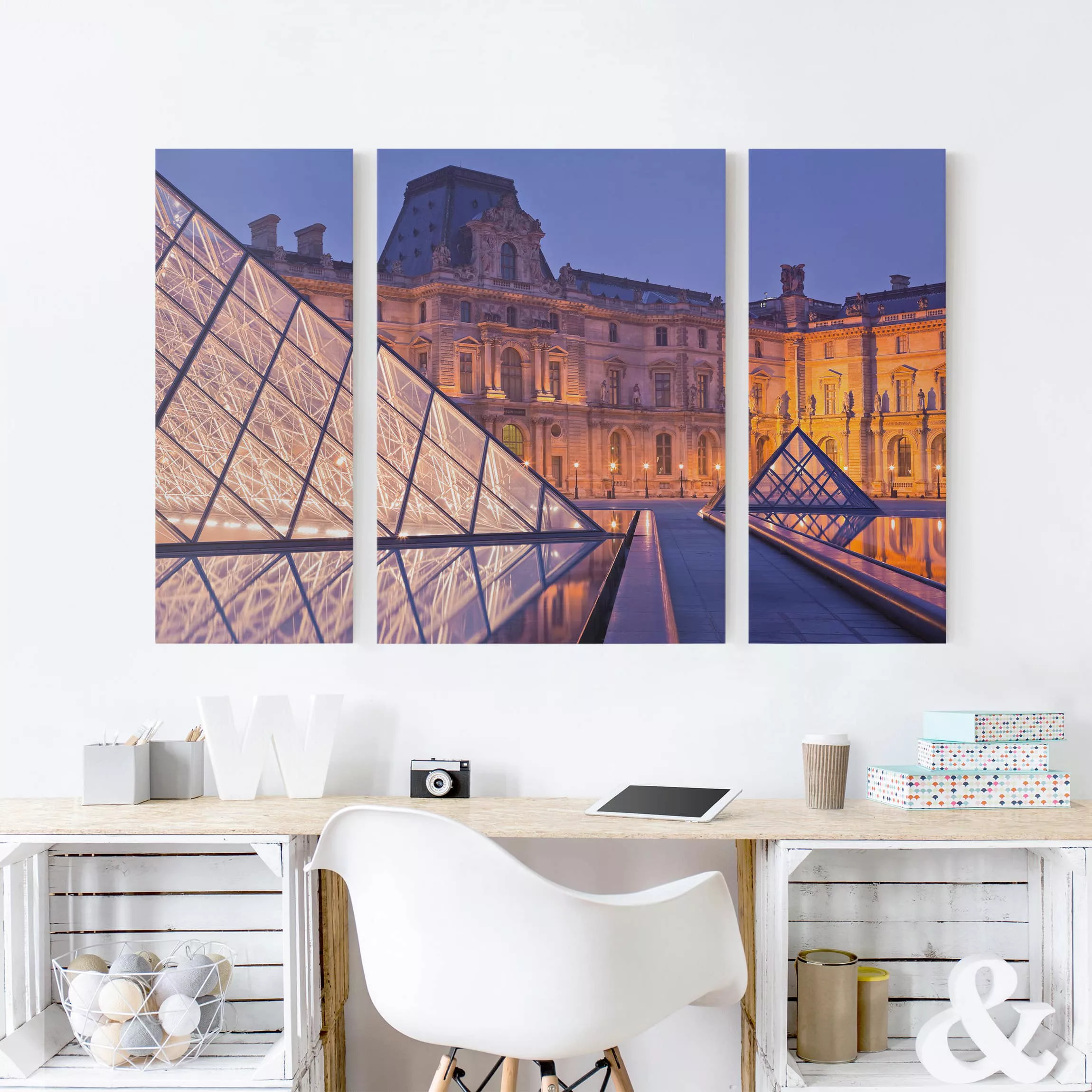 3-teiliges Leinwandbild Architektur & Skyline - Querformat Louvre Paris bei günstig online kaufen