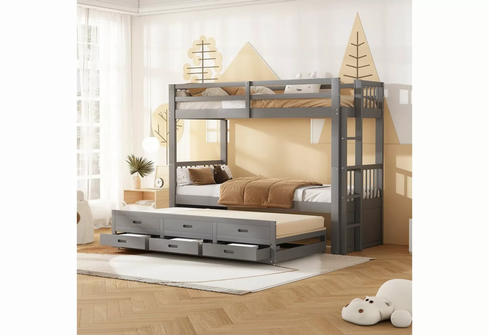 Flieks Etagenbett, Kinderbett 3 Liegefläche und 3 Schubladen 90x200cm Kiefe günstig online kaufen