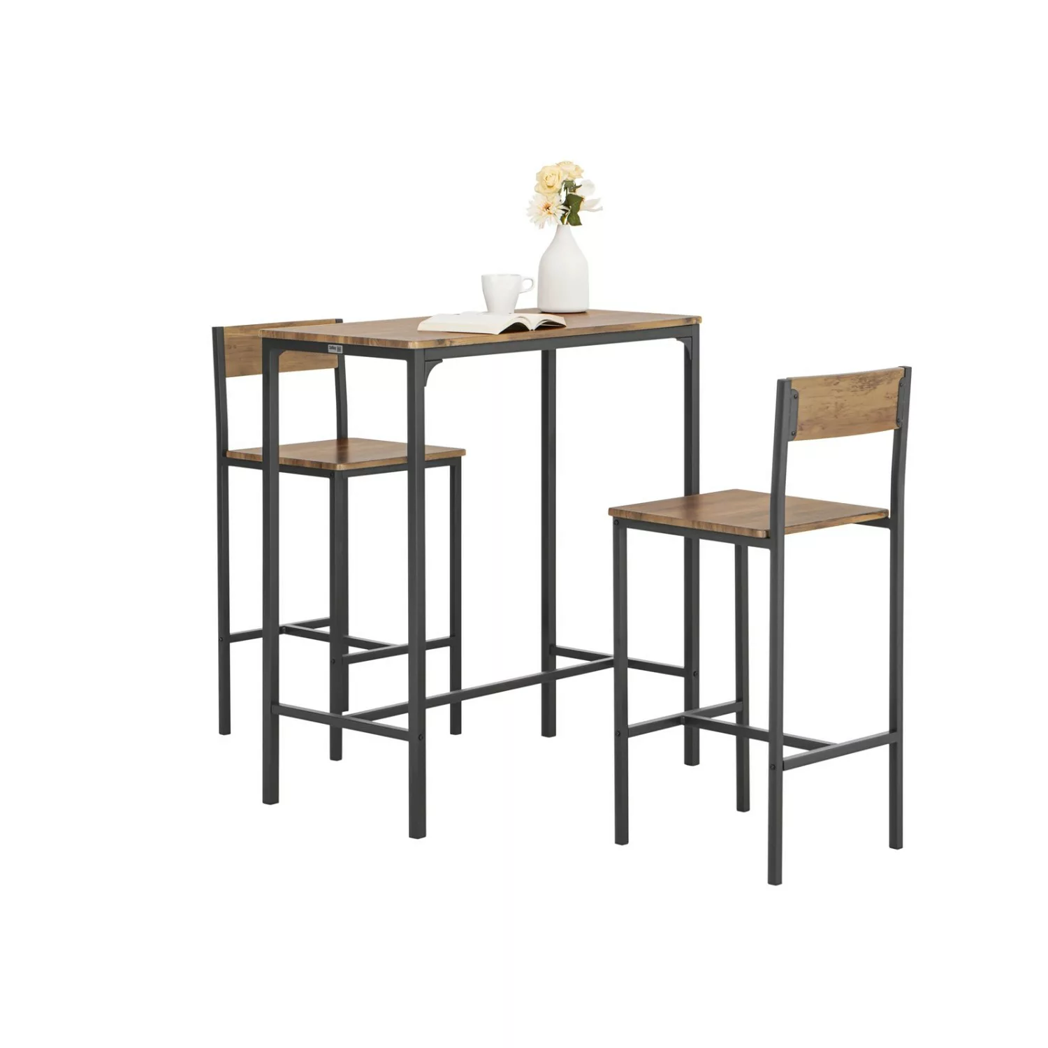 SoBuy Bartisch Set mit 2 Barhockern Holz Metall Natur Schwarz OGT03-XL günstig online kaufen