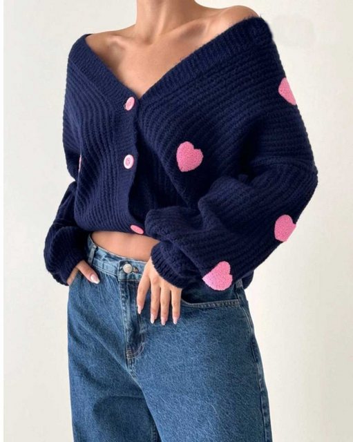 von Herzen Strickjacke mit Herzchen – Cardigan Herz – Blau / Rosa - Onesize günstig online kaufen