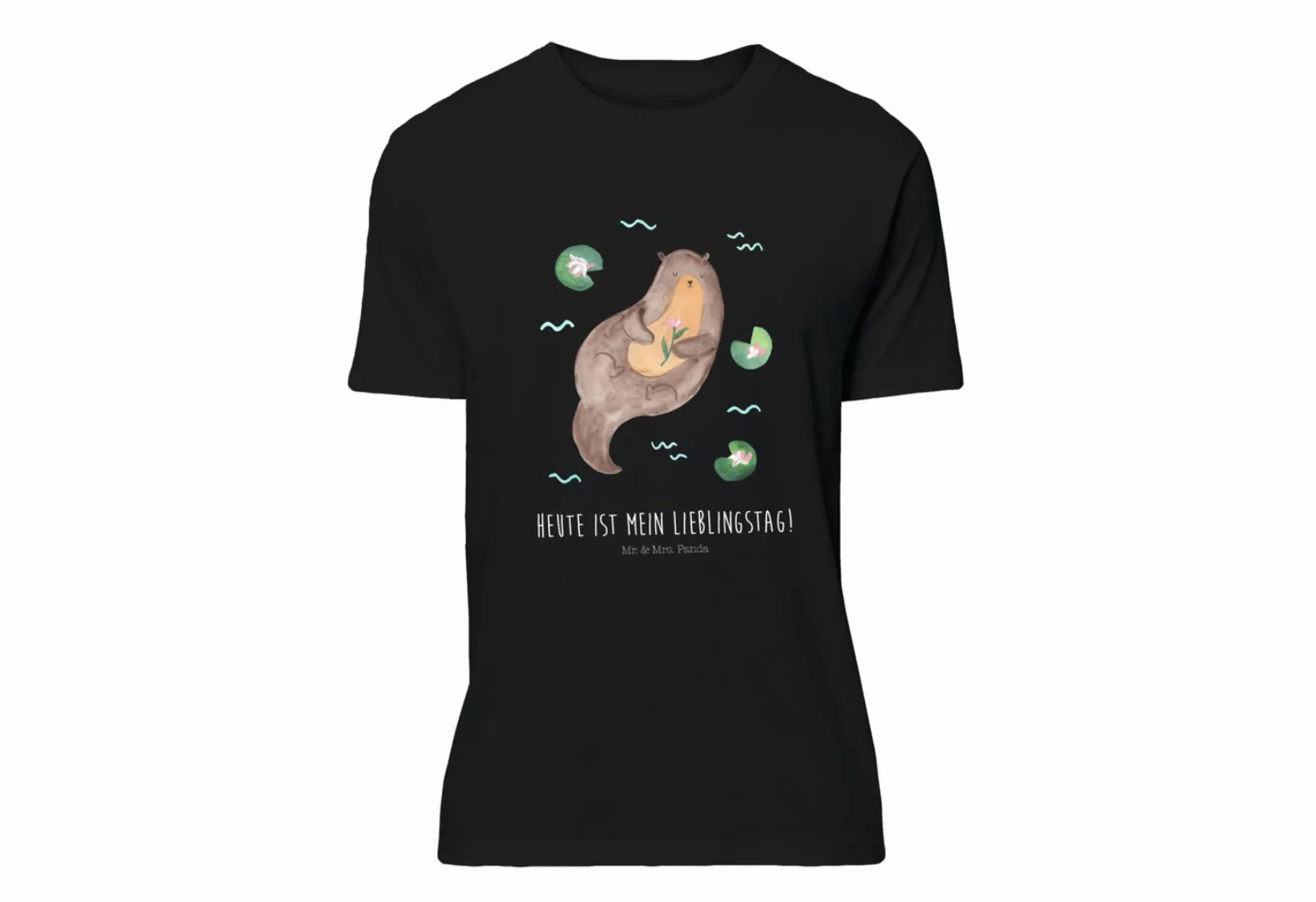 Mr. & Mrs. Panda T-Shirt Otter mit Seerose - Schwarz - Geschenk, Nachthemd, günstig online kaufen