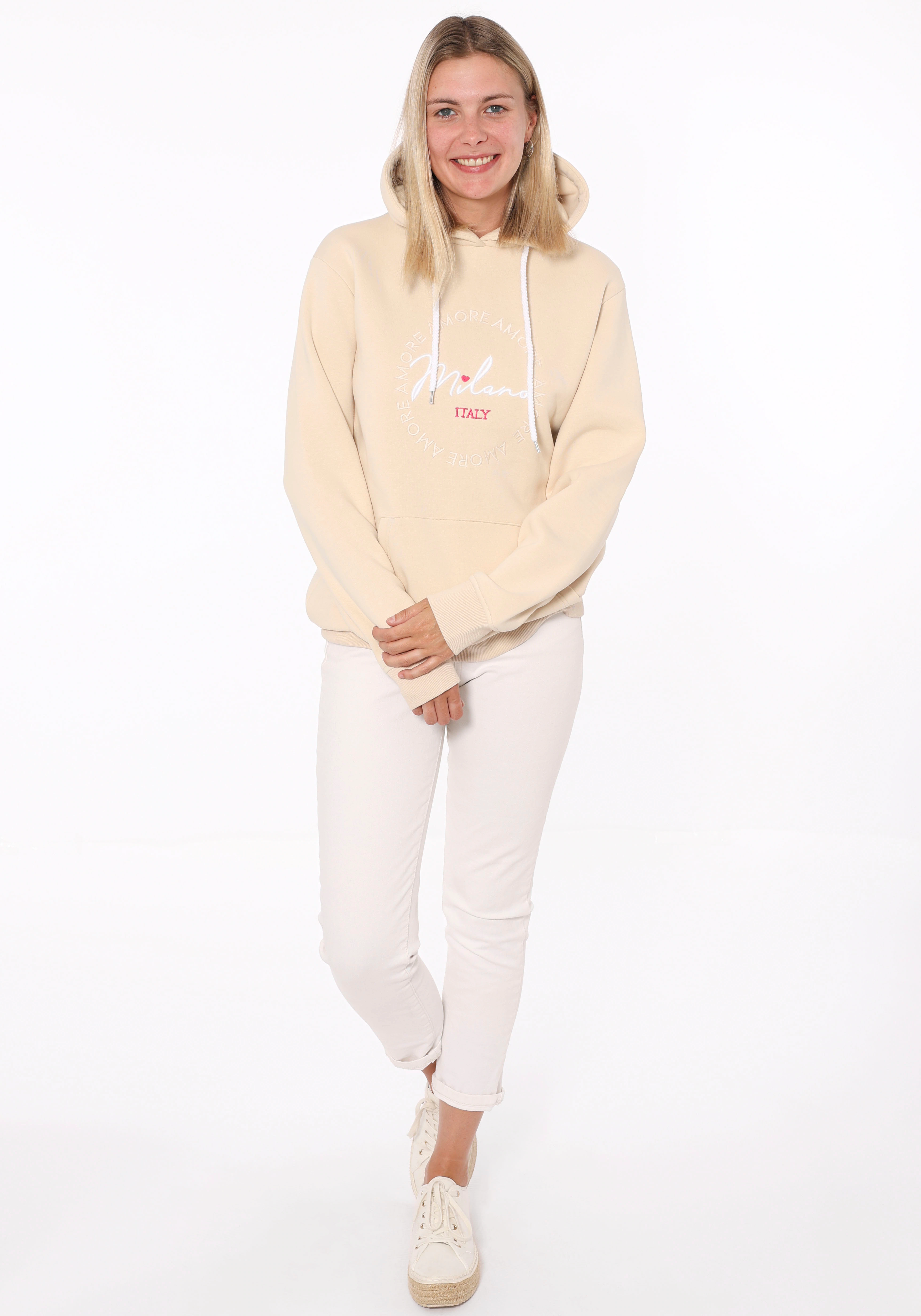 Zwillingsherz Hoodie, Kapuze, Stickerei, Langarm, Kordelzug, Kängurutasche günstig online kaufen